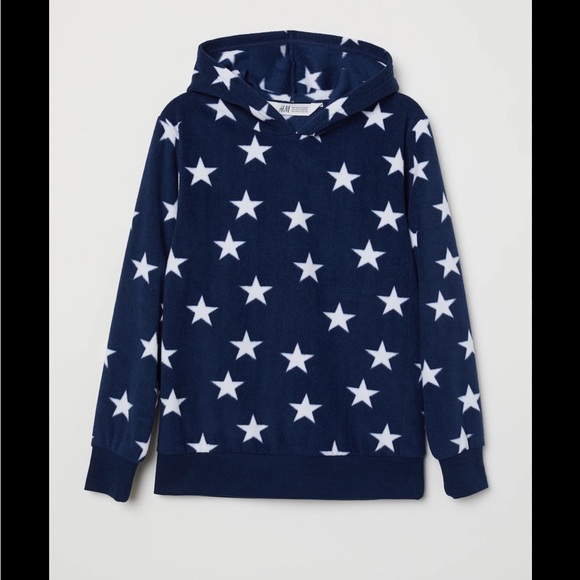 H&M Kids Fleece Hoodie Navy Blue White Stars size 6-8 youth - Picture 1 of 4